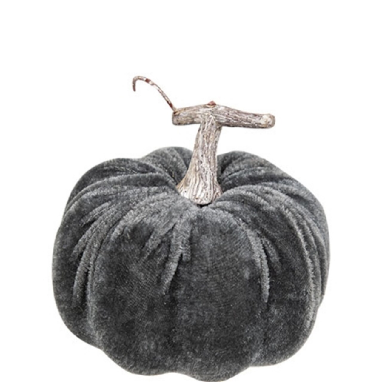 Grey Velvet Foam Pumpkin with Distressed Stem, Fall Accent Decor